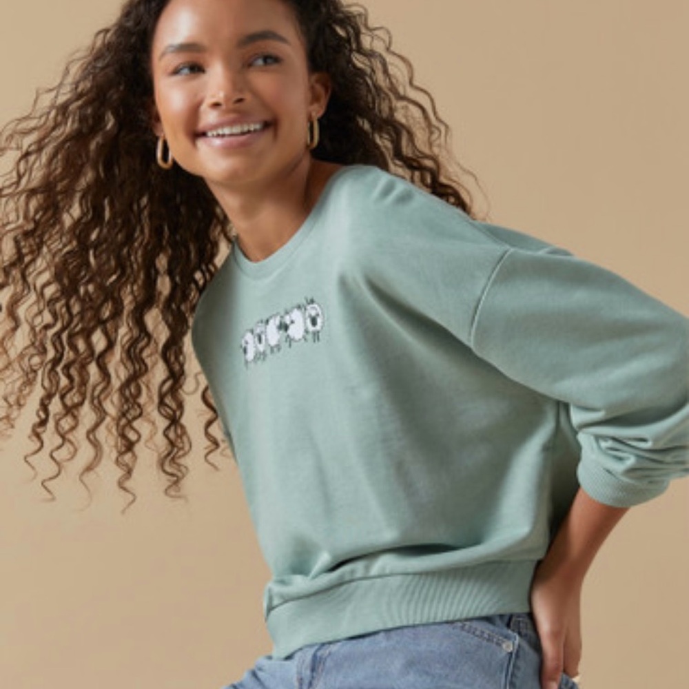 Francesca's Tamika Sheep embroidered crop sweatshirt, size medium
